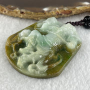 Type A Natural Light with Dark Green Jadeite Wu Cai Shen Zhao Gong Ming God of Wealth with Tiger Pendant 55.47g 53.6 by 47.1 by 4.4mm - Huangs Jadeite and Jewelry Pte Ltd