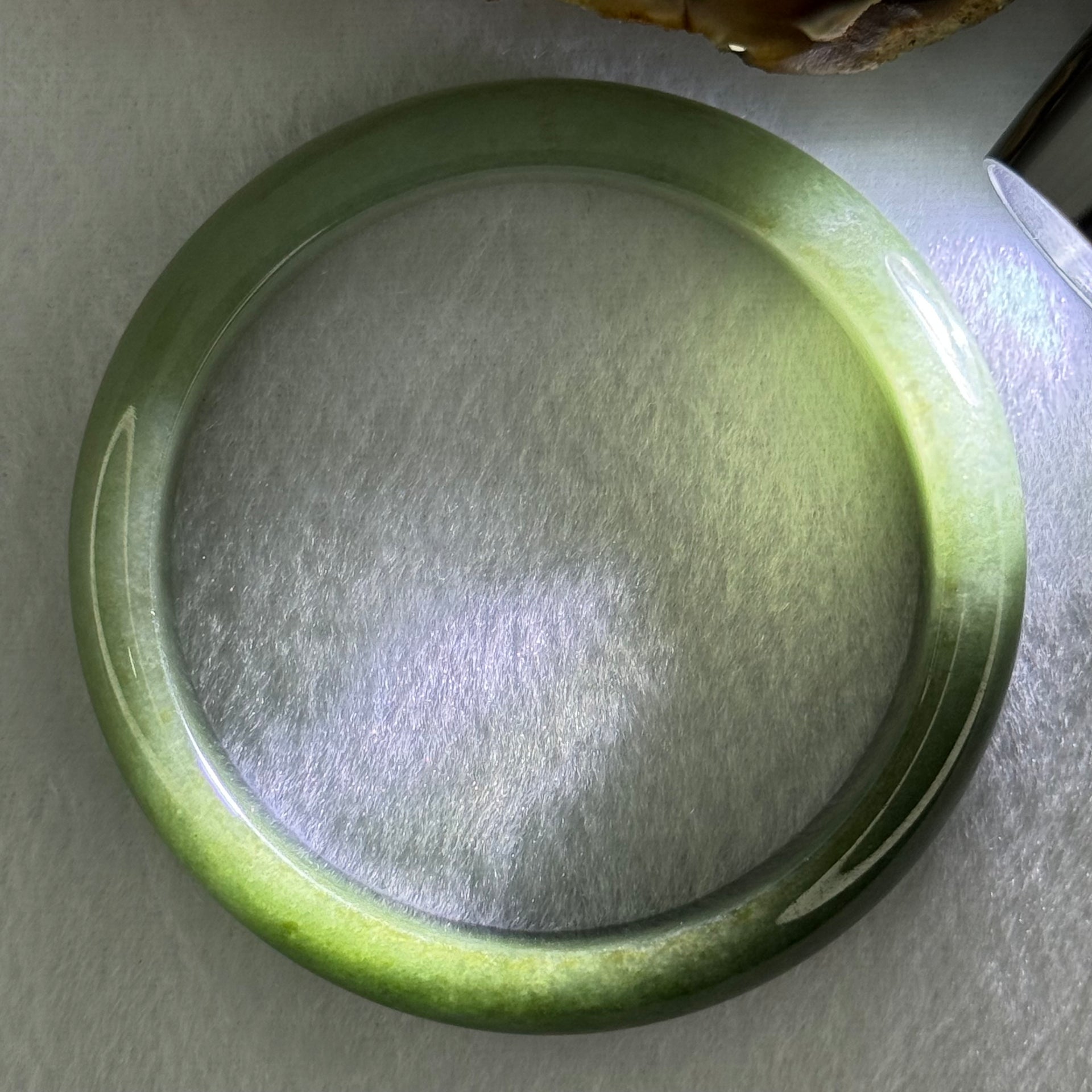 Type A Dark to Light Green Jadeite Bangle Internal Diameter 57.6mm 52.17g 13.3 by 7.4mm (Slight Internal Lines) - Huangs Jadeite and Jewelry Pte Ltd