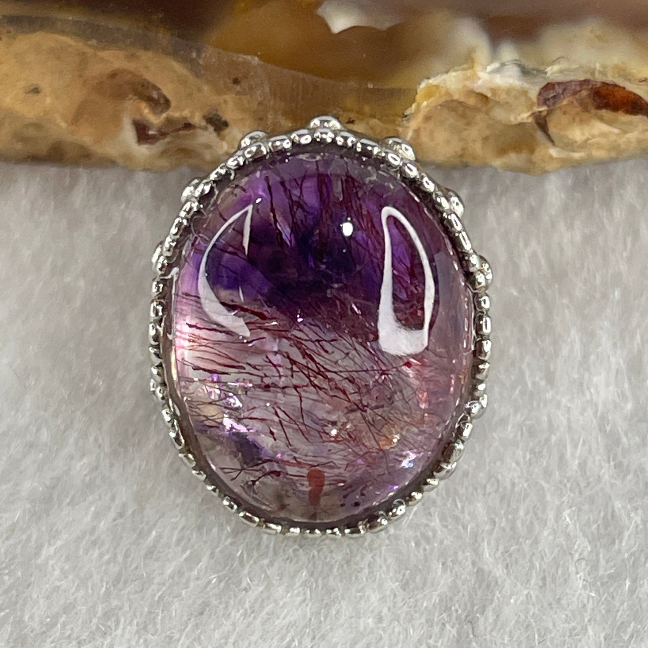 Natural Super 7 Amethyst Crystal in 925 Sliver Charm Pendant 925 3.30g 14.9 by 1.3 by 4.5mm