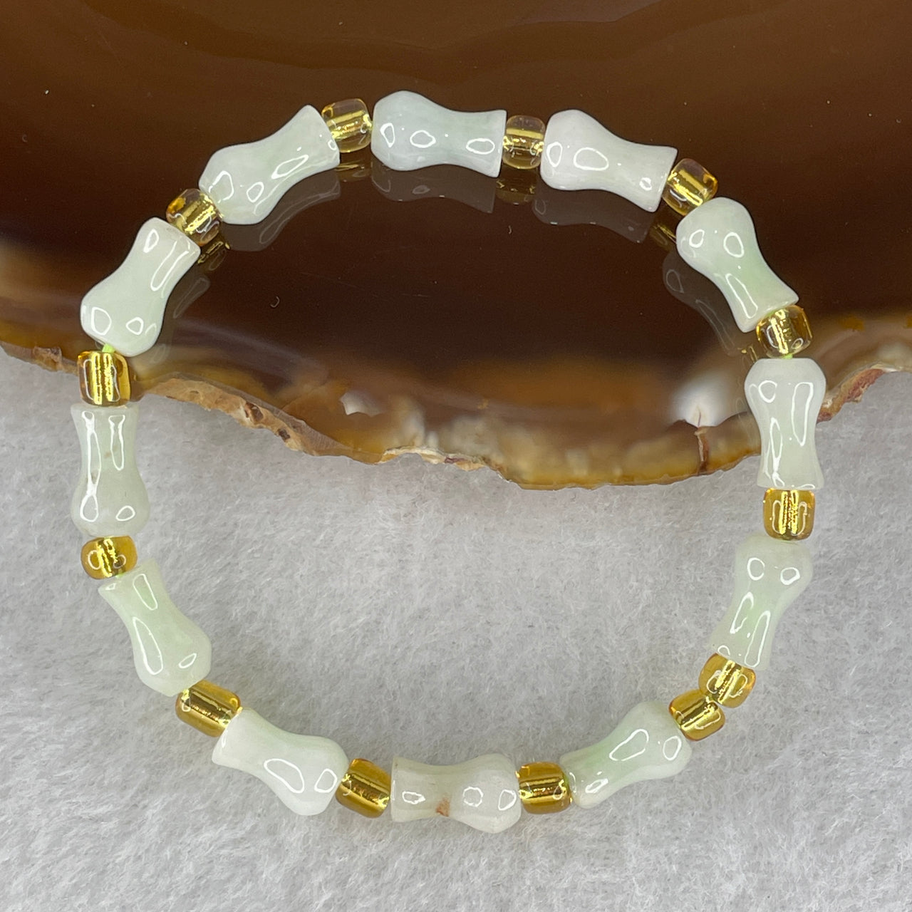 Light Green & Yellow Type A Jadeite "Peace Vase" Bracelet (7.58g) - 14cm Natural Untreated Jadeite Jewelry - Meaningful Gift for Protection 10.5x6.0mm