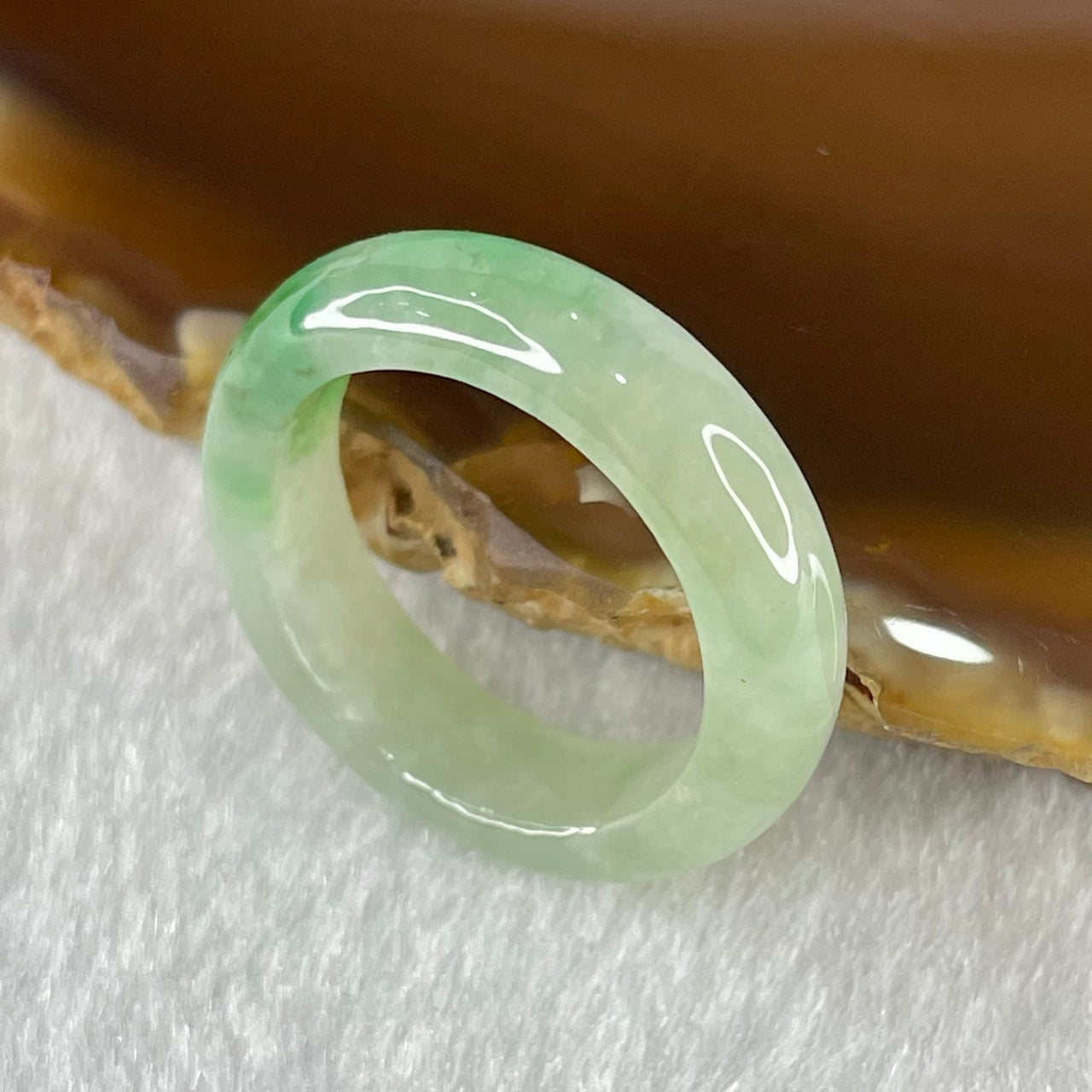 Type A Light Green with Emerald Green Patches Jadeite Ring 3.68g 5.7 by 3.6mm US7.5 HK16.5 - Huangs Jadeite and Jewelry Pte Ltd