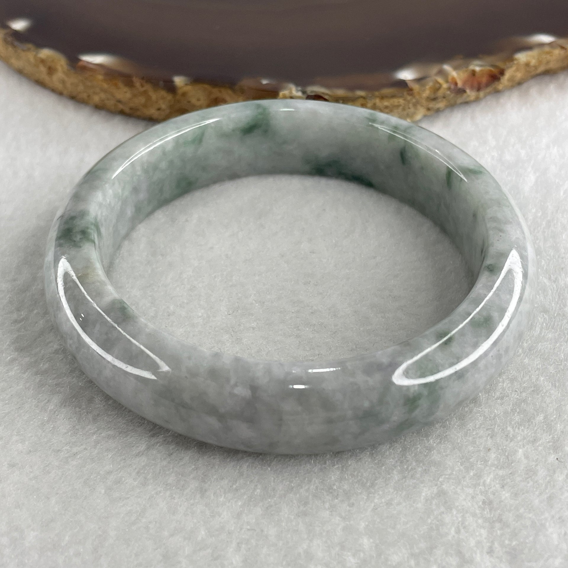 Natural Type A Light Green with Light Lavender and Blueish Green Piao Hua Jadeite Bangle 69.25g Internal Diameter 57.5mm 14.0 by 9.7mm (Close to Perfect) - Huangs Jadeite and Jewelry Pte Ltd