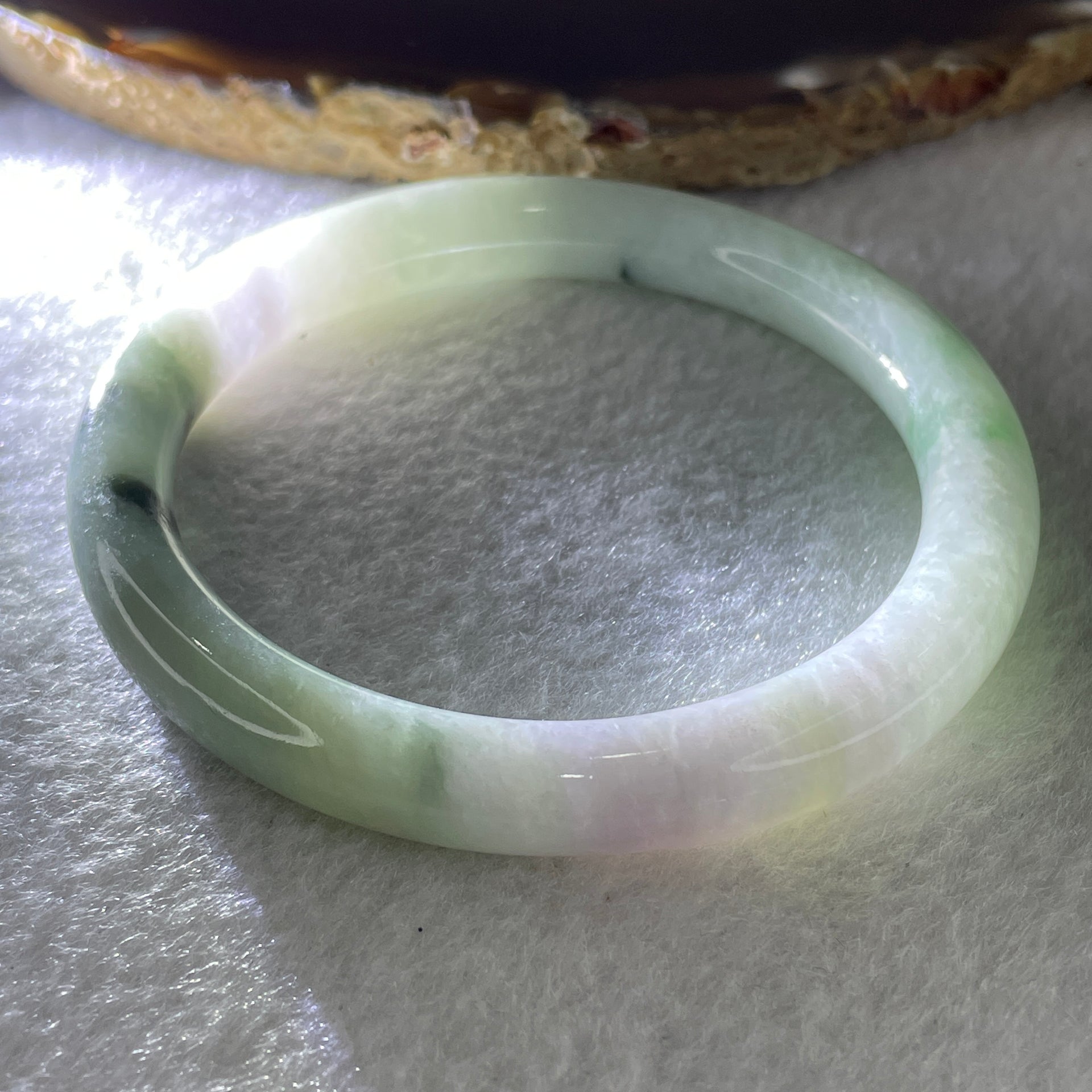 Type A Green and Lavender Jade Jadeite Bangle 35.17g inner Dia 55.5mm 7.6 by 7.7mm (Slight External Rough) - Huangs Jadeite and Jewelry Pte Ltd