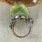 Antique Natural Type A Light Green with Brownish Piaohua Jadeite Insect with S925 Sliver and Gem Stones Ring 23.79g 33.4 by 11.6 by 13.0mm US 8.7 HK 19.5 - Huangs Jadeite and Jewelry Pte Ltd