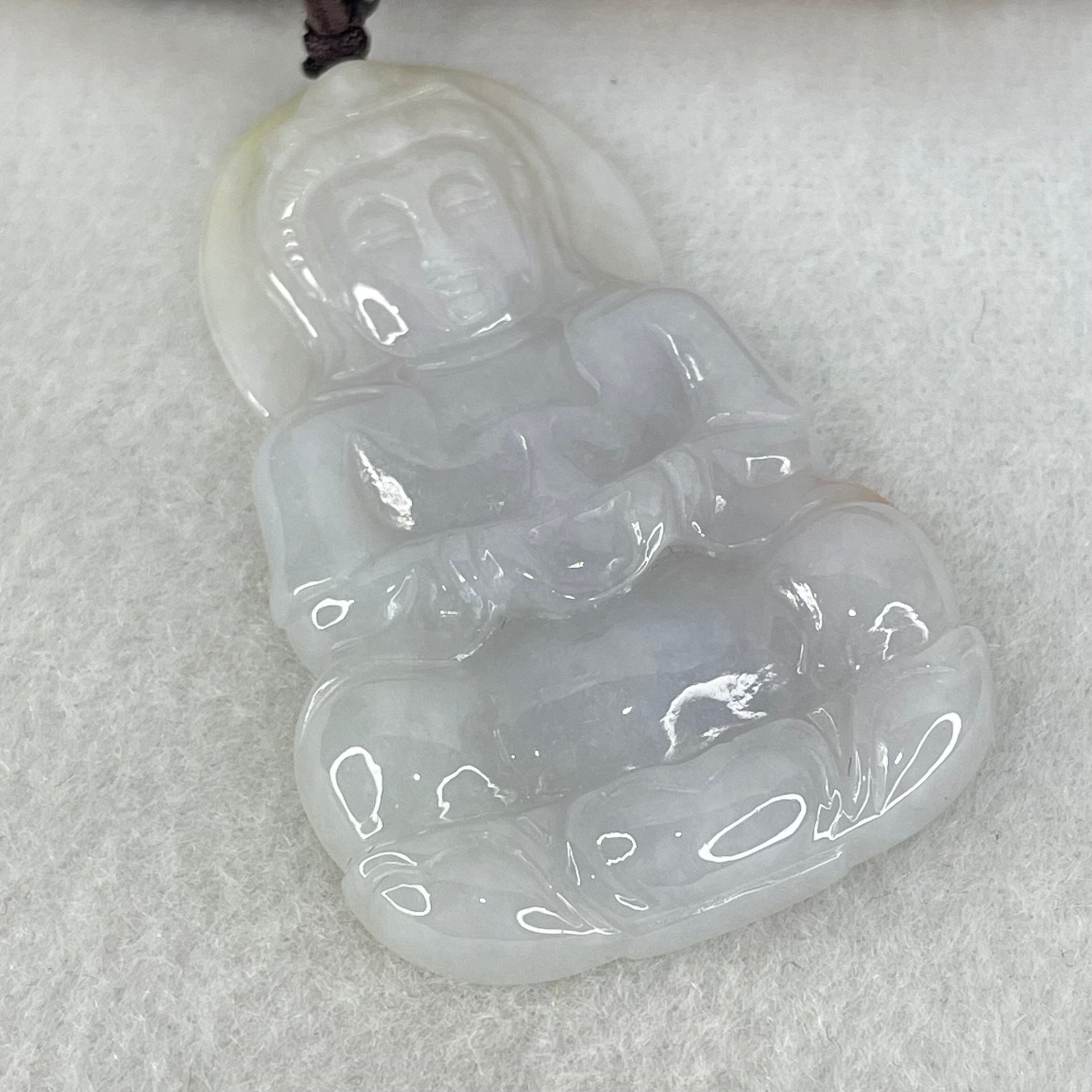 Type A Lavender Jadeite Guan Yin Pendant 16.26g 52.2 by 33.1 by 6.0mm - Huangs Jadeite and Jewelry Pte Ltd