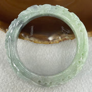 Type A Light to Dark Blueish Green Jadeite Carved with Prosperity Flowers Twin Birds and Butterfly Bangle 78.70g Internal Diameter 55.0mm 15.7 by 11.0mm - Huangs Jadeite and Jewelry Pte Ltd