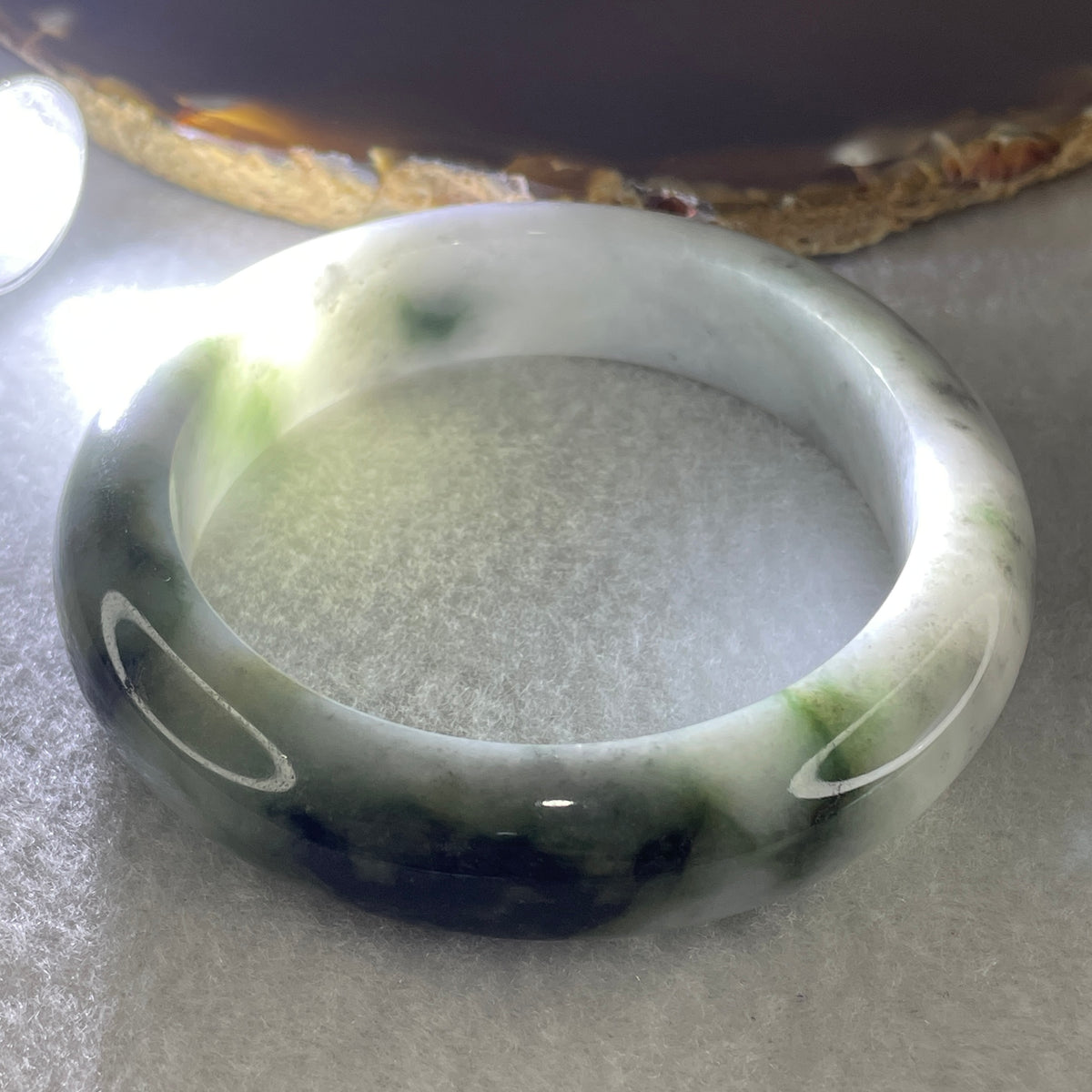 Natural Type Lavender with Wuji Grey and Dark Green Piao Hua Jadeite Bangle 70.71g Inner Diameter 55.4mm 14.0 by 9.5mm (Slight External Rough) - Huangs Jadeite and Jewelry Pte Ltd