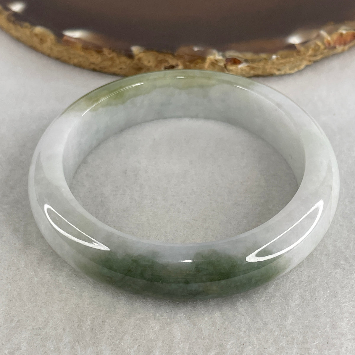 Natural Type A Lavender, Blueish-Green & Light Yellow Piao Hua Jadeite Bangle | (55.28g | 53.1mm Inner Diameter | 13.2mm x 8.6mm | Slight Internal Line | Synergy, Three-Star Abundance Catalyst & Feng Shui Harmony Anchor)