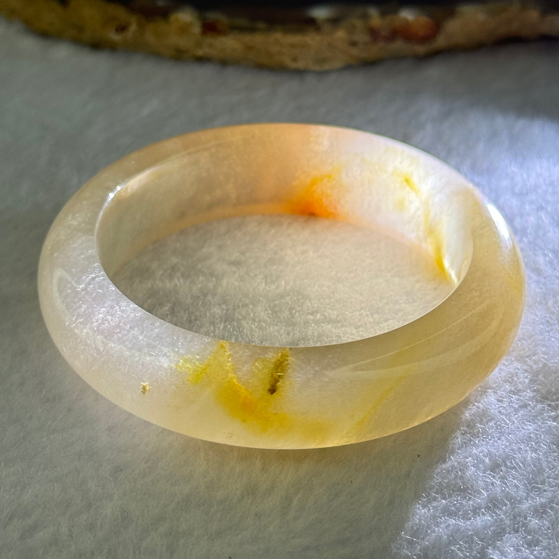 Transparent Peach Yellow Quartzite Jade Bangle 天山水沫玉手镯 47.49g Internal Diameter 48.2mm 14.2 by 9.0mm - Huangs Jadeite and Jewelry Pte Ltd