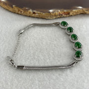 Natural Type A Omphacite Spicy Green Jadeite Cabochon Bracelet in S925 Silver | (7.76g | 16–18cm | 8.0 x 6.1 x 2.5mm x 5 Pcs | "Wǔ Fú Lín Mén" Five Blessings Anchor, Feng Shui Prosperity & Executive Charm Strand) - Huangs Jadeite and Jewelry Pte Ltd