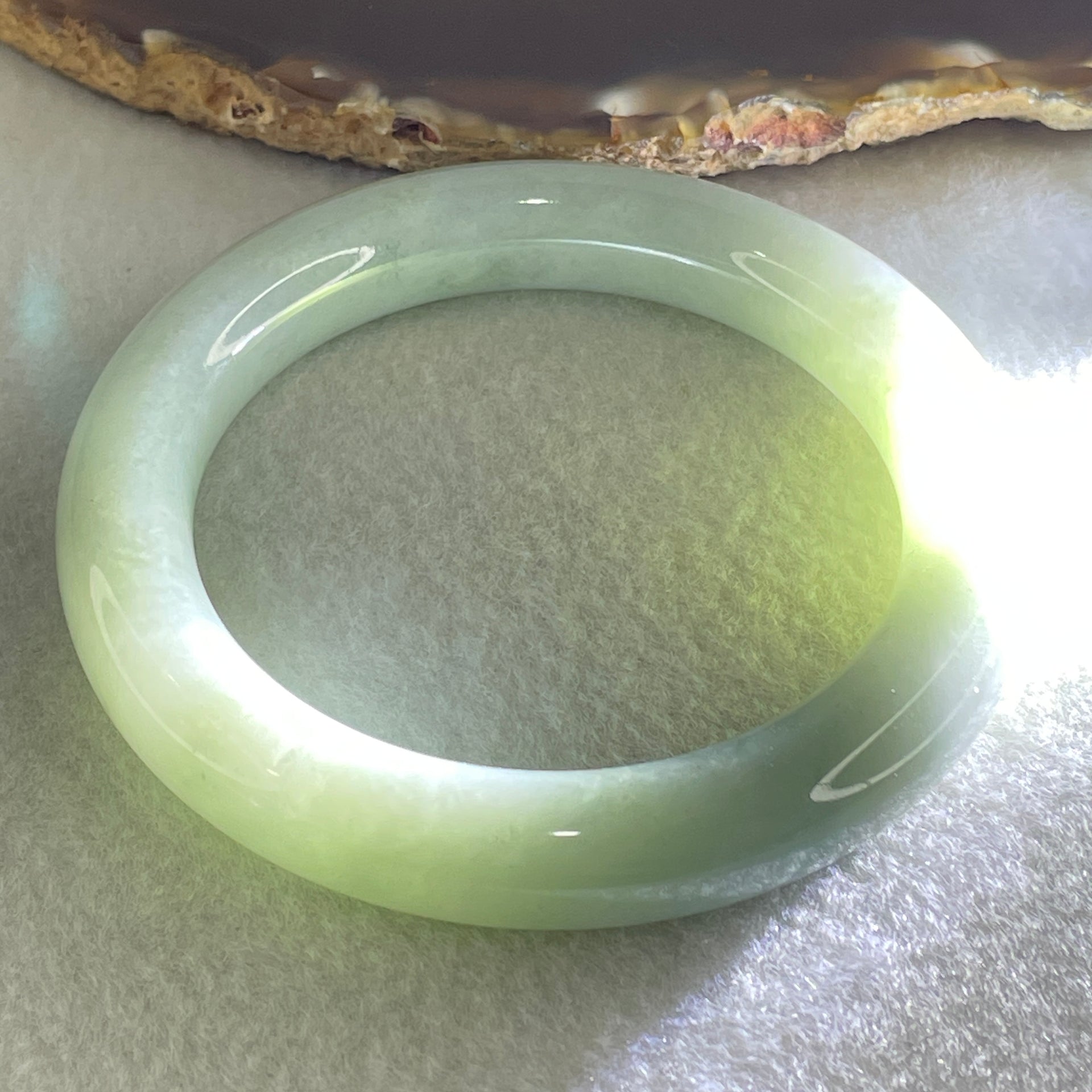Type A Blueish Green Jadeite Bangle Internal Diameter 55.9mm 68.11g 11.4 by 10.8mm  (Slight Internal Lines) - Huangs Jadeite and Jewelry Pte Ltd