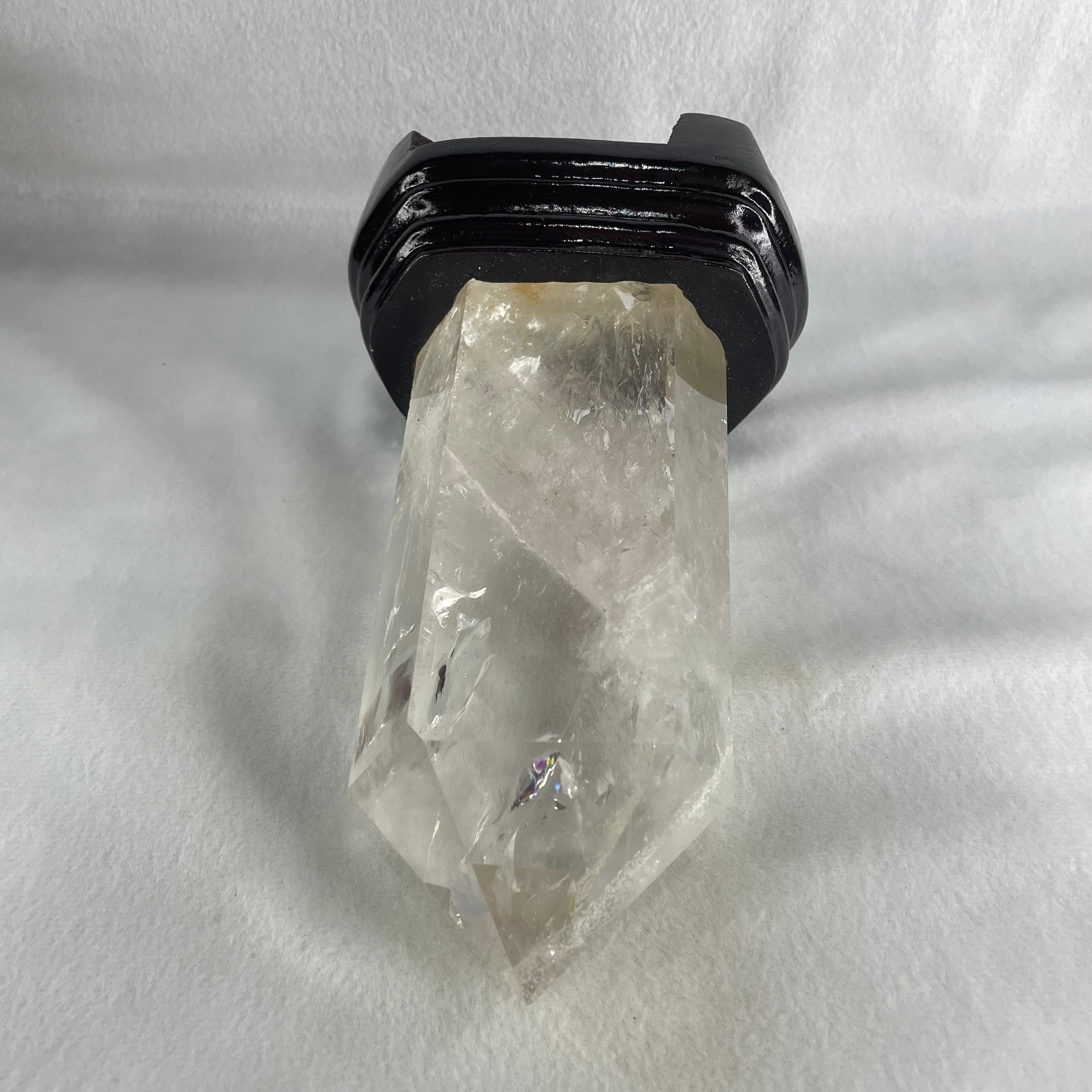 Natural Clear Quartz Tower with Wooden Stand Display 1188.6g 118.0 by 886 by 185.0mm - Huangs Jadeite and Jewelry Pte Ltd