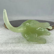 Natural Green Serpentine Kangaroo with Baby with Wooden Stand Display 235.6g 125.0 by 63.8 by 116.5mm - Huangs Jadeite and Jewelry Pte Ltd