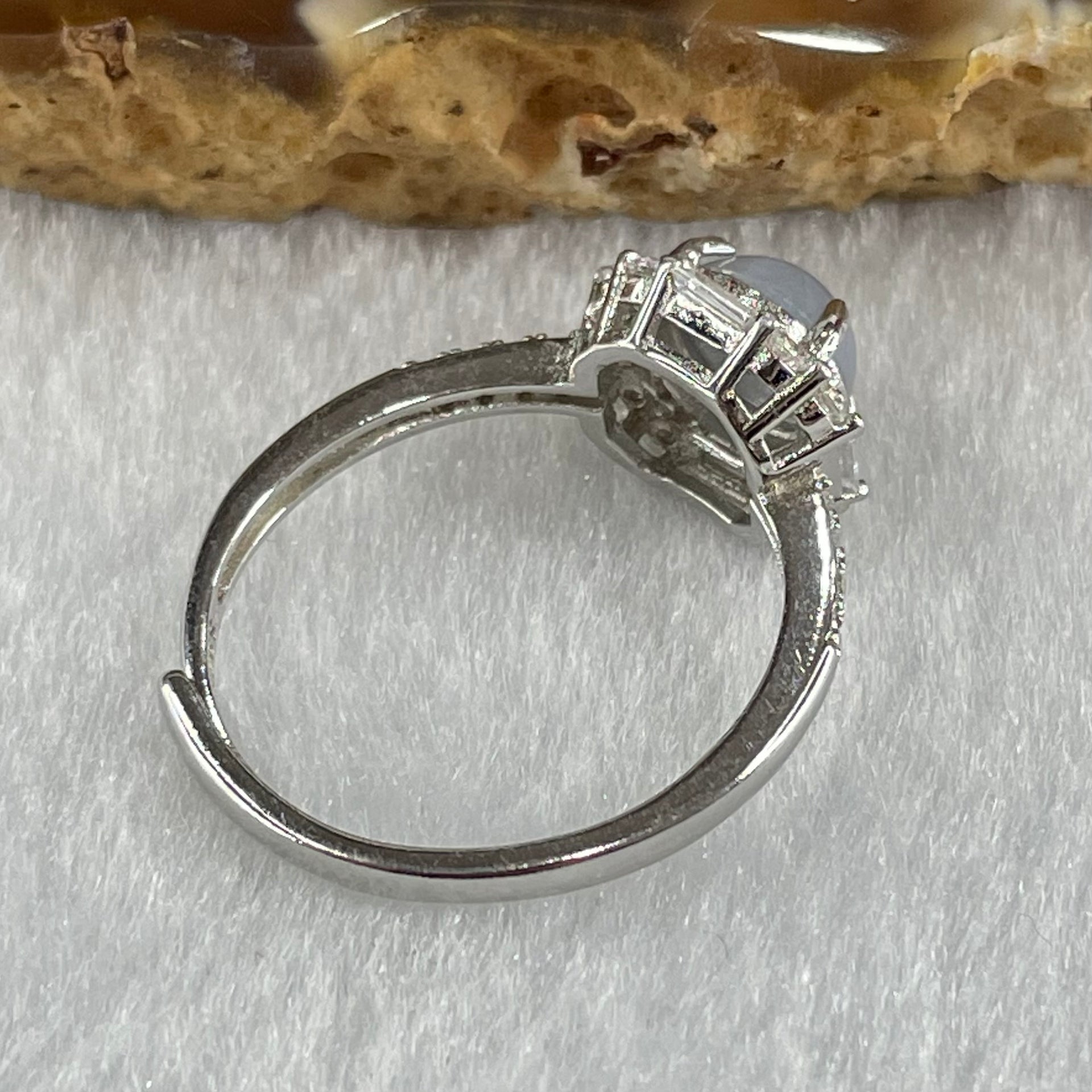 Type A Lavender Jadeite in S925 Sliver with Crystal Ring (Adjustable Size) 1.82g 6.3 by 3.5mm - Huangs Jadeite and Jewelry Pte Ltd