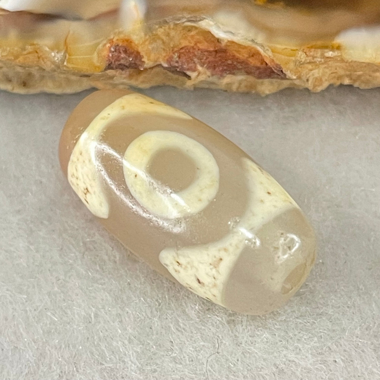 Natural Powerful Tibetan Old Oily Agate 3 Eyes Dzi Bead Heavenly Master (Tian Zhu) 三眼天诛 3.02g 20.0 by 10.1mm - Huangs Jadeite and Jewelry Pte Ltd