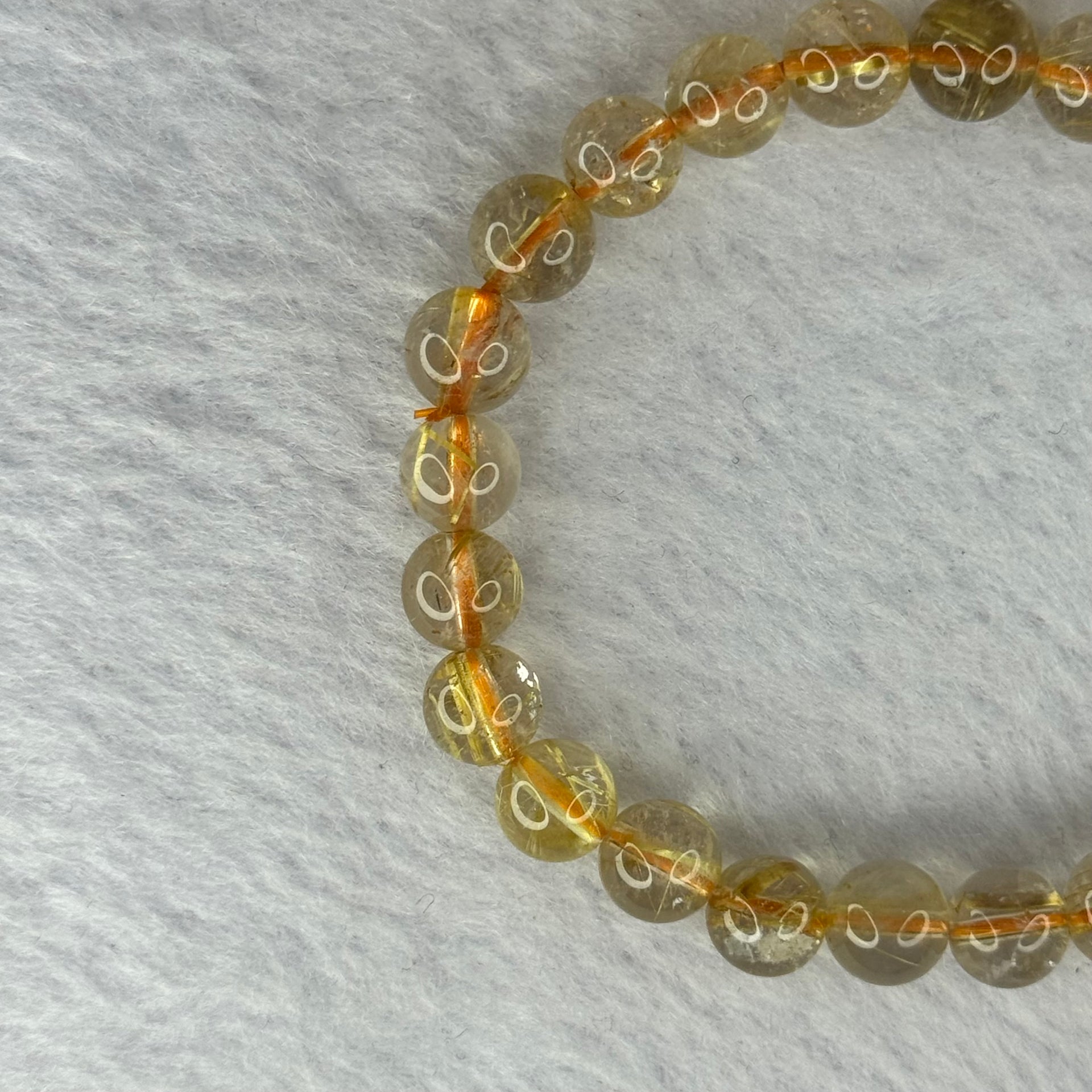 Natural Golden Rutilated Quartz Beads 天然金发水晶手链 12.39g 14.5cm 7.3mm 25 Beads - Huangs Jadeite and Jewelry Pte Ltd