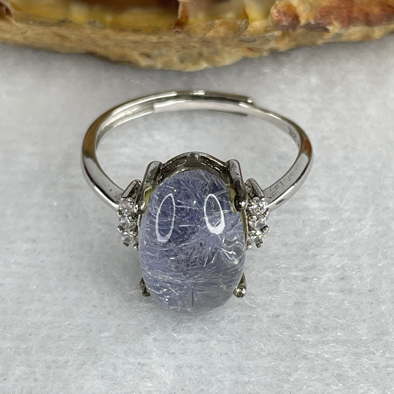 Good Grade Natural Blue Rabbit Hair Rutilated in S925 Sliver 3.27g 13.5 by 9.0 by 6.5mm (Adjustable Size) - Huangs Jadeite and Jewelry Pte Ltd