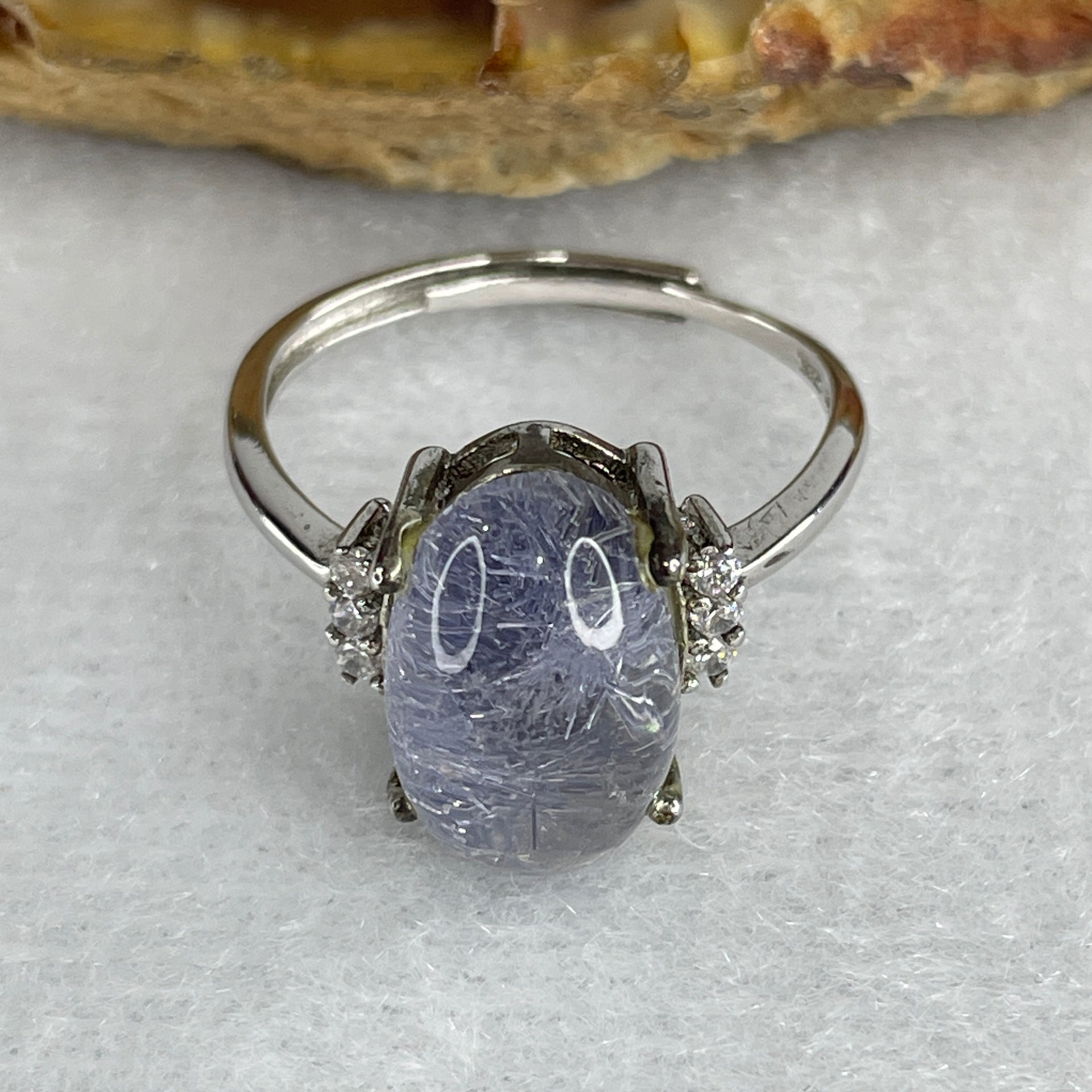 Good Grade Natural Blue Rabbit Hair Rutilated in S925 Sliver 3.27g 13.5 by 9.0 by 6.5mm (Adjustable Size) - Huangs Jadeite and Jewelry Pte Ltd