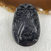 Type A Opaque to Partial Translucent Black Omphacite Jadeite Horse Pendant 23.64g 60.1 by 40.1 by 8.4mm - Huangs Jadeite and Jewelry Pte Ltd