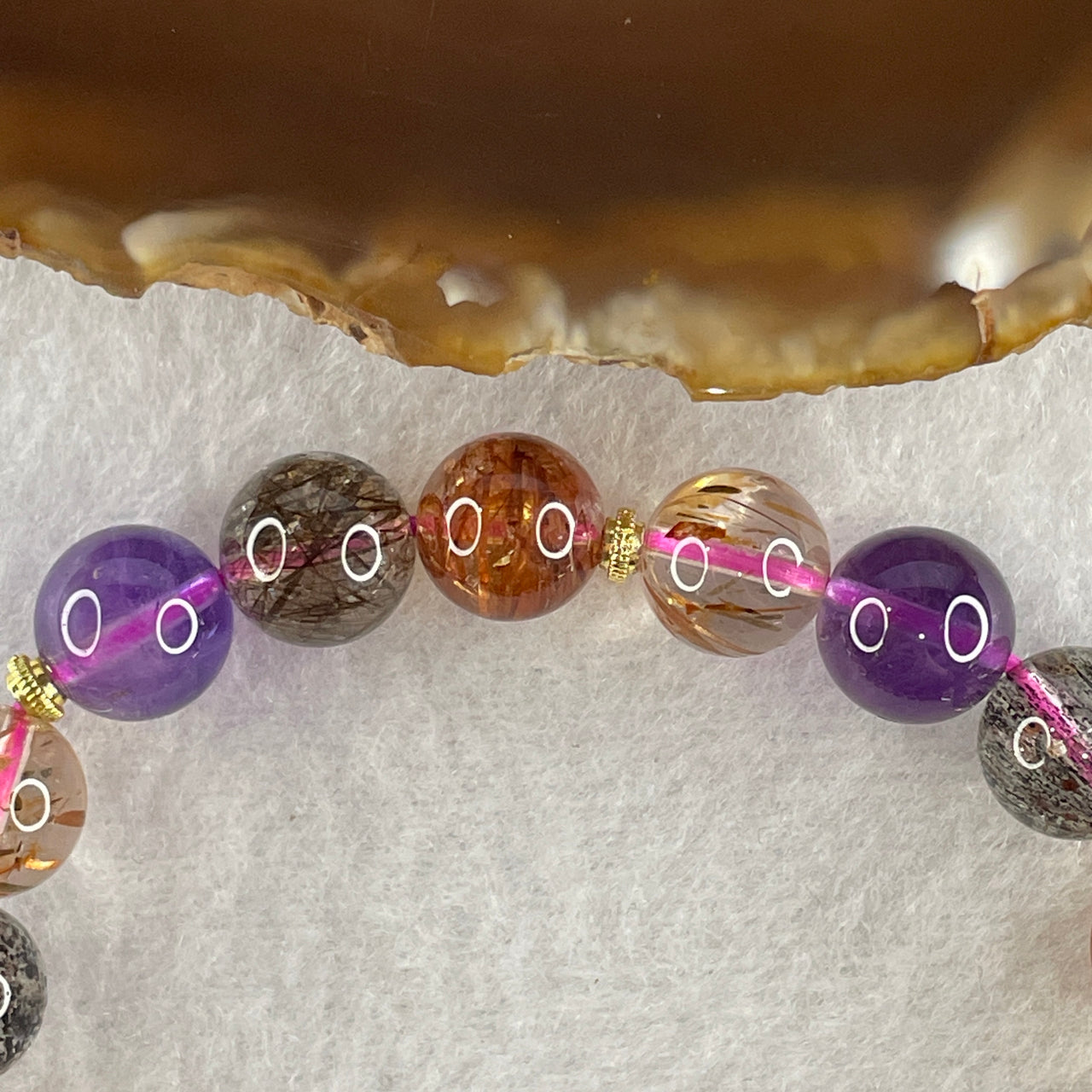 Good Grade Natural Super 7 Quartz Crystal Beads Bracelet 30.04g 18cm 10.4mm 21Beads