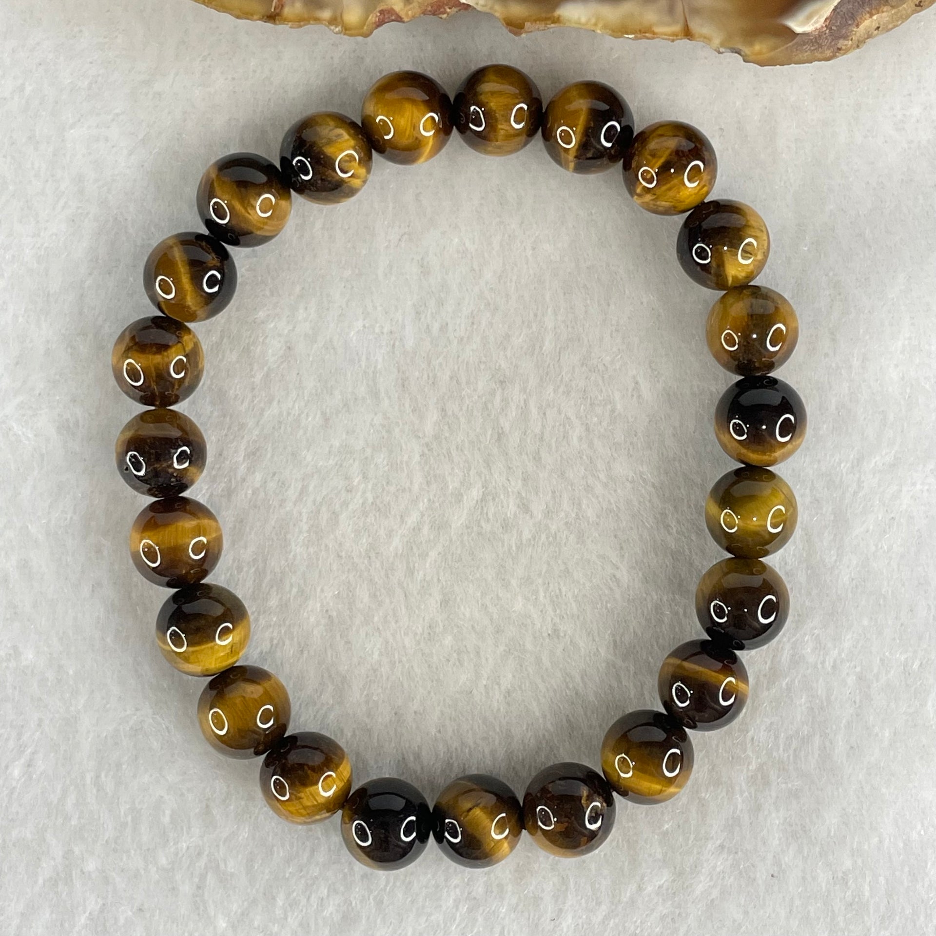 Natural Yellow Tiger's Eye Quartz Beads Bracelet 18.22g 16cm 8.5mm 23 Beads - Huangs Jadeite and Jewelry Pte Ltd