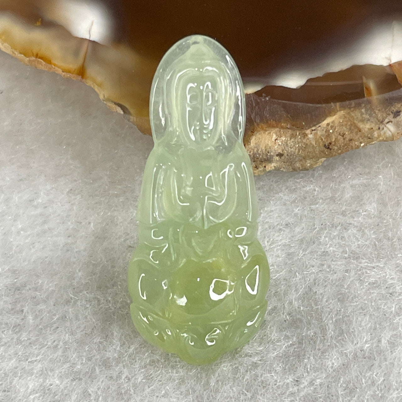 Untreated Type A Jadeite Jade Guan Yin Carving | Icy Blueish Green Goddess Charm Pendant for Necklace (2.22g 26.7x11.5x4.5mm)