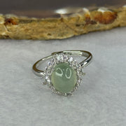 Type A Semi Icy Light Green Jadeite with Crystals in S925 Sliver Ring (Adjustable Size) 2.86g 9.3 by 7.4 by 5.0mm - Huangs Jadeite and Jewelry Pte Ltd