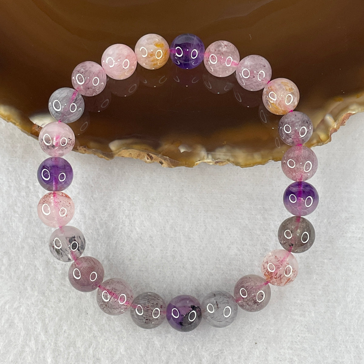 Certified Above-Average Grade Natural Super 7 Crystal Beads Bracelet | Fine Multi-Bead Stackable Strand | Authentic Sacred Seven Multi-Mineral Inclusions Quartz Spiritual Catalyst & Auric Shield Bracelet (17.66g | 15.5cm Length | 8.3mm | 23 Beads)