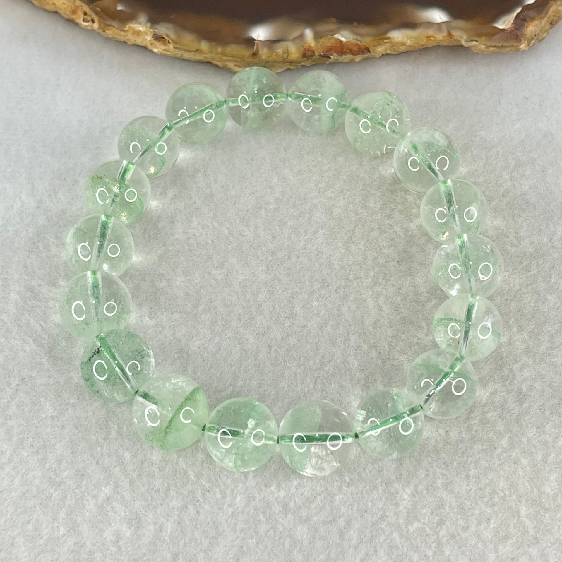 Special Grade Natural Green Phantom Quartz Bracelet 37.51g 17.5cm 11.8mm 18 Beads - Huangs Jadeite and Jewelry Pte Ltd