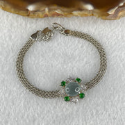 Type A Icy Blueish Green Jadeite Cabochon With Crystals in S925 Sliver Bracelet 5.02g 7.6 by 4.0mm - Huangs Jadeite and Jewelry Pte Ltd
