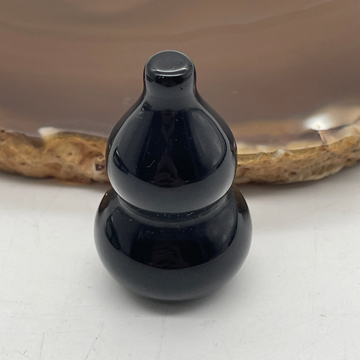 Natural Black Obsidian Hulu Mini Display | (19.23g | 37.6 x 22.8mm Dimensions | Root Chakra Synergy, "Fu Lu" Health & Longevity Anchor, Psychic Shield & Mindful Feng Shui Protection Catalyst)