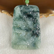 Type A Jelly Semi Icy Blueish Green Jadeite Shan Shui with Guiren Benefactor Pendant 34.79g 61.2 by 41.1 by 5.5mm - Huangs Jadeite and Jewelry Pte Ltd