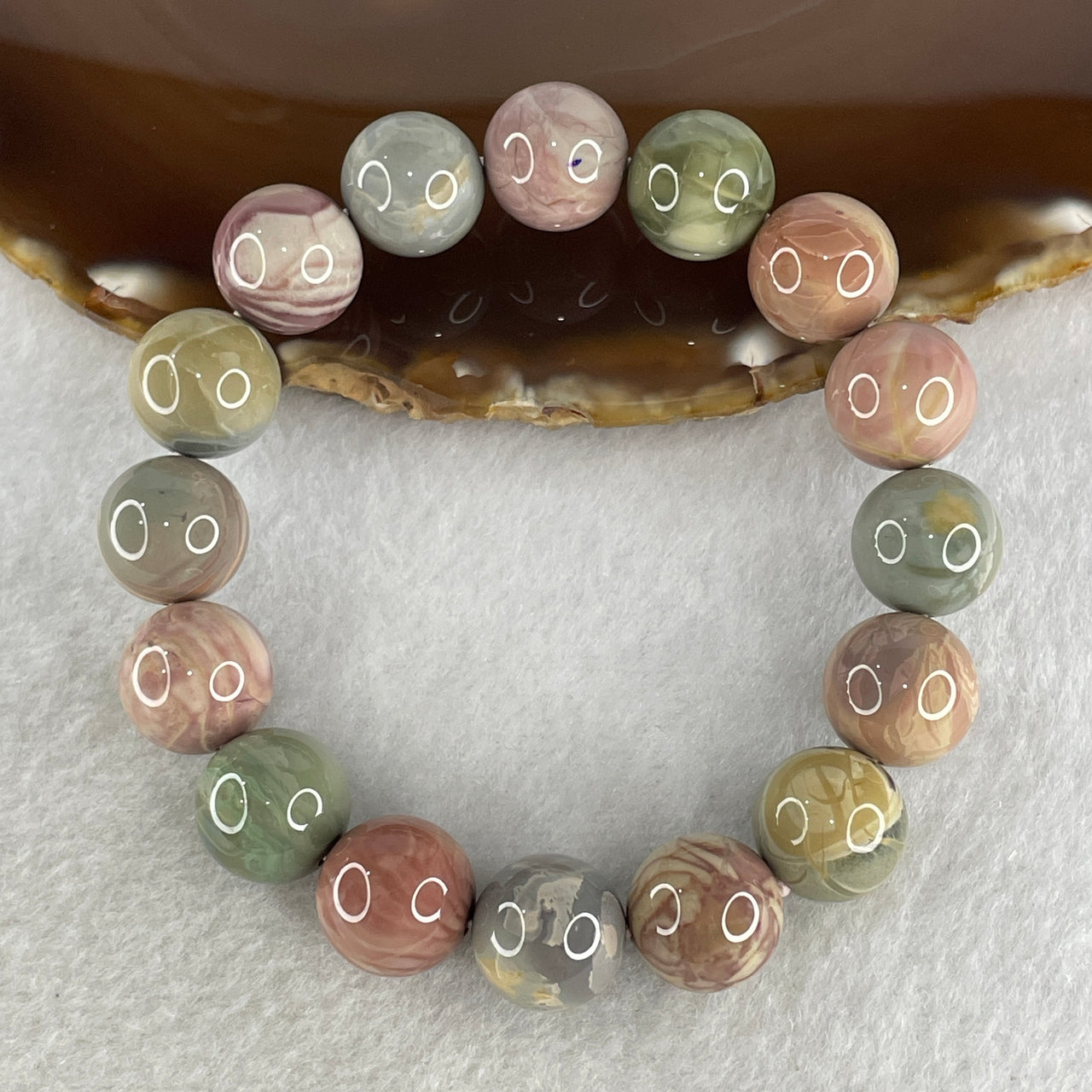 Certified Natural Alashan Agate Pastel Green Beads Bracelet 49.658g 17cm 13.3mm 16Beads - Huangs Jadeite and Jewelry Pte Ltd