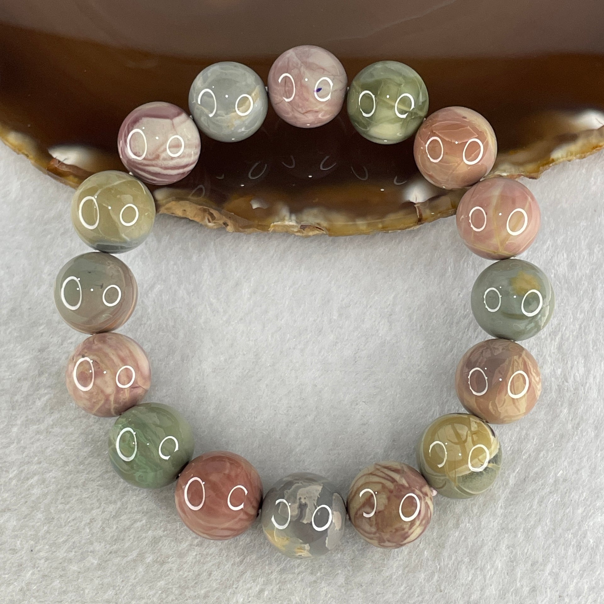 Certified Natural Alashan Agate Pastel Green Beads Bracelet 49.658g 17cm 13.3mm 16Beads - Huangs Jadeite and Jewelry Pte Ltd