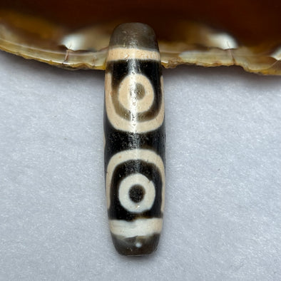 Natural Powerful Tibetan Old Oily Agate 3 Eyes Dzi Bead Heavenly Master (Tian Zhu) 三眼天诛 12.36g 44.5 by 9.1mm - Huangs Jadeite and Jewelry Pte Ltd