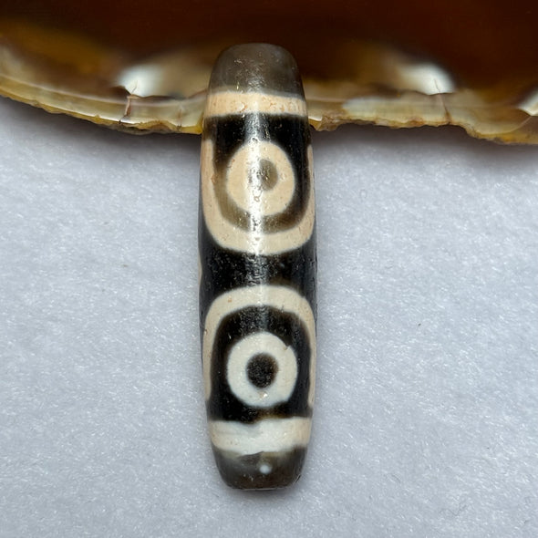Natural Powerful Tibetan Old Oily Agate 3 Eyes Dzi Bead Heavenly Master (Tian Zhu) 三眼天诛 12.36g 44.5 by 9.1mm - Huangs Jadeite and Jewelry Pte Ltd