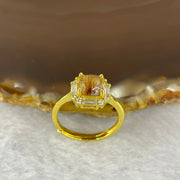 Natural Golden Rutilated Quartz in 925 Sliver Ring (Gold Color) 1.90g 5.8 by 3.5 mm Adjustable Size - Huangs Jadeite and Jewelry Pte Ltd