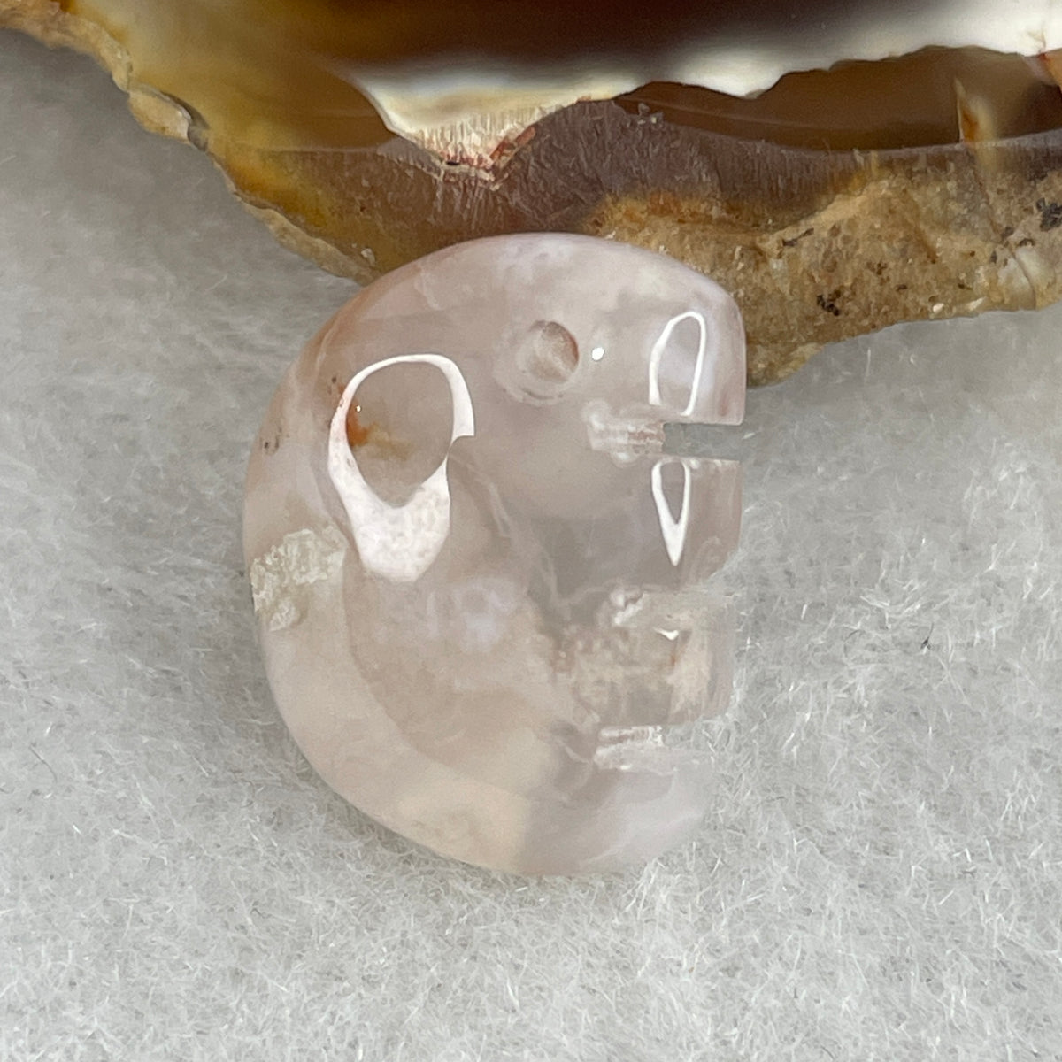 Natural Purple Flower Agate Comb Charm Pendant | Carved Cherry Blossom Quartz Smooth Endeavors Talisman (2.50g | 16.0 x 12.2 x 8.2mm)
