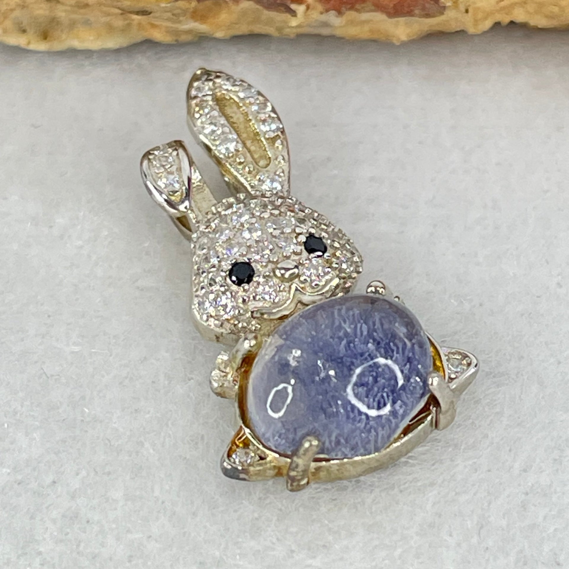 Rare Natural Blue Dumortierite Rutilated Quartz in S925 Sliver Rabbit Pendant 2.48g 9.0g 7.4 by 5.0mm - Huangs Jadeite and Jewelry Pte Ltd
