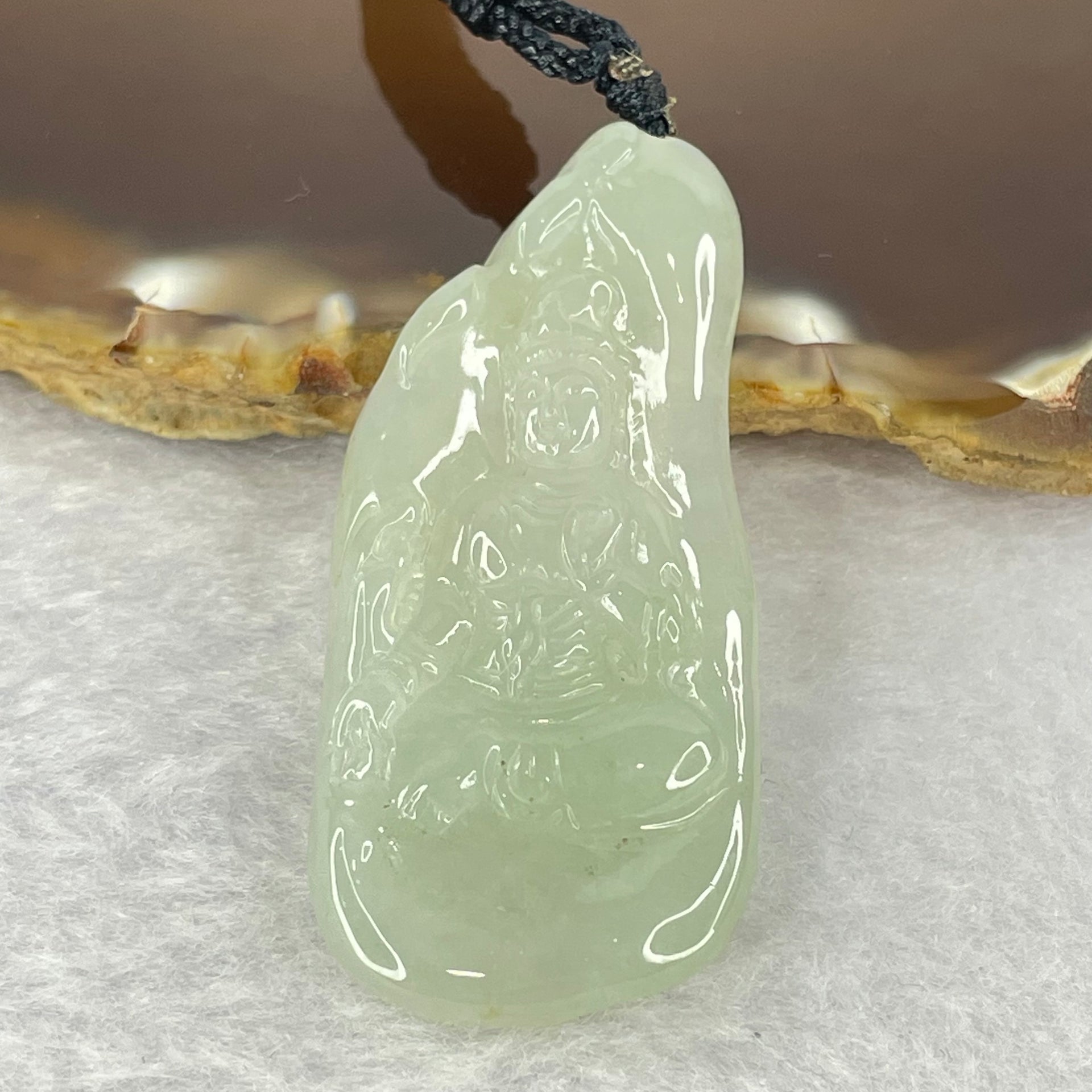 Type A Semi Icy Green Jadeite Guan Yin Pendent 11.98g 48.0 by 21.3 by 5.4mm - Huangs Jadeite and Jewelry Pte Ltd