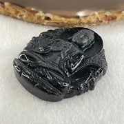 Type A Opaque Black Omphacite Jadeite Good Vs Evil Amitabha Buddha Pendant Dog and Boar Pig Zodiac Guardian 45.89g 49.6 by 43.7 by 12.5mm - Huangs Jadeite and Jewelry Pte Ltd
