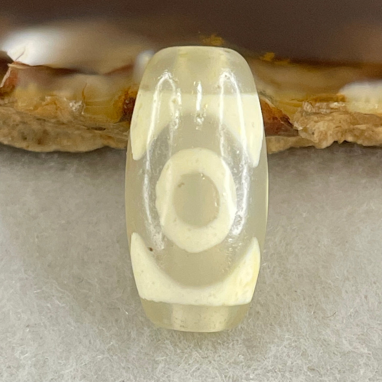 Natural Powerful Tibetan Old Oily Agate 3 Eyes Dzi Bead Heavenly Master (Tian Zhu) 三眼天诛 3.01g 20.2 by 10.2mm - Huangs Jadeite and Jewelry Pte Ltd