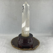 Natural Clear Quartz Tower with Wooden Stand 450.7g 80.1 by 75.9 by 210.0mm - Huangs Jadeite and Jewelry Pte Ltd