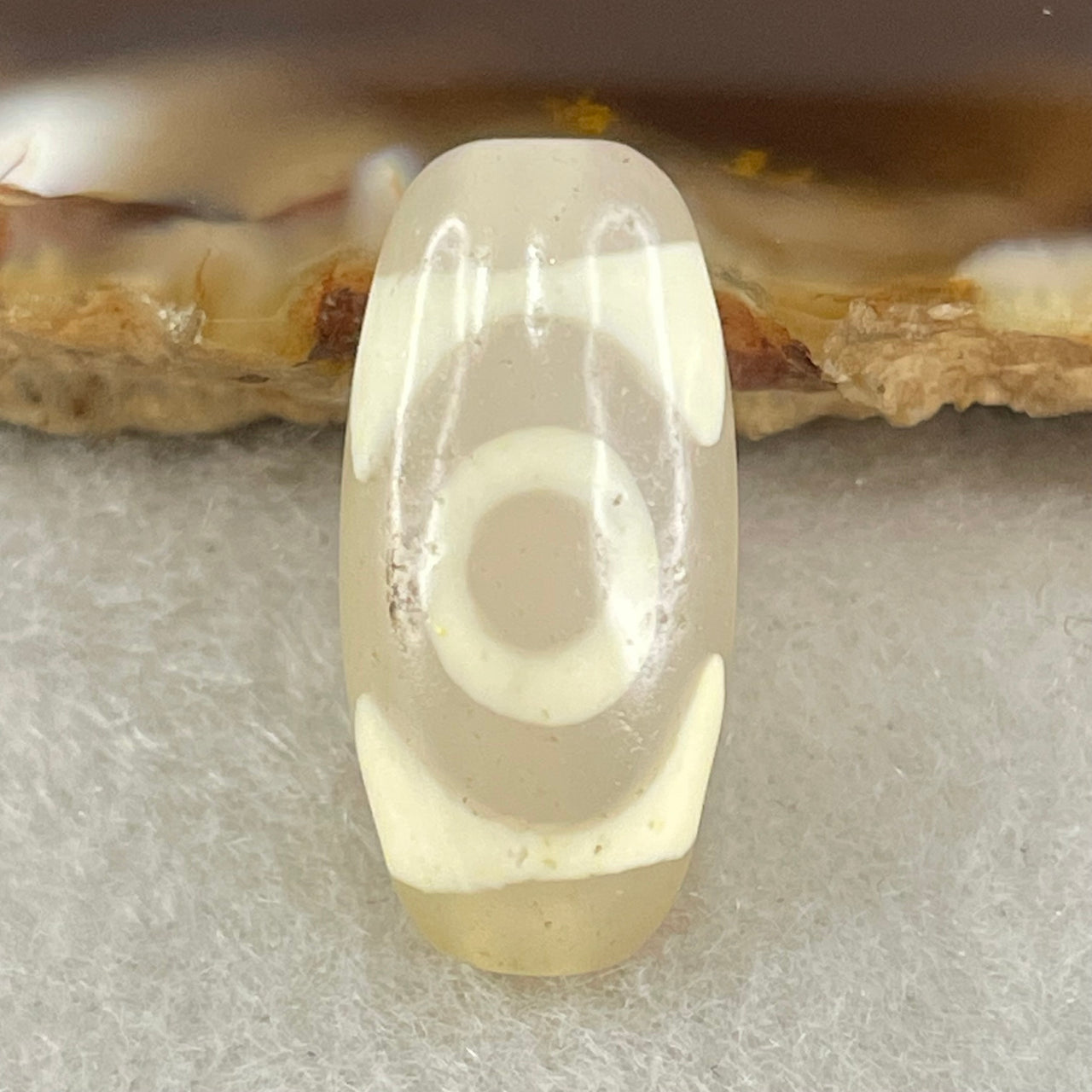 Natural Powerful Tibetan Old Oily Agate 3 Eyes Dzi Bead Heavenly Master (Tian Zhu) 三眼天诛 2.63g 20.0 by 9.7mm - Huangs Jadeite and Jewelry Pte Ltd