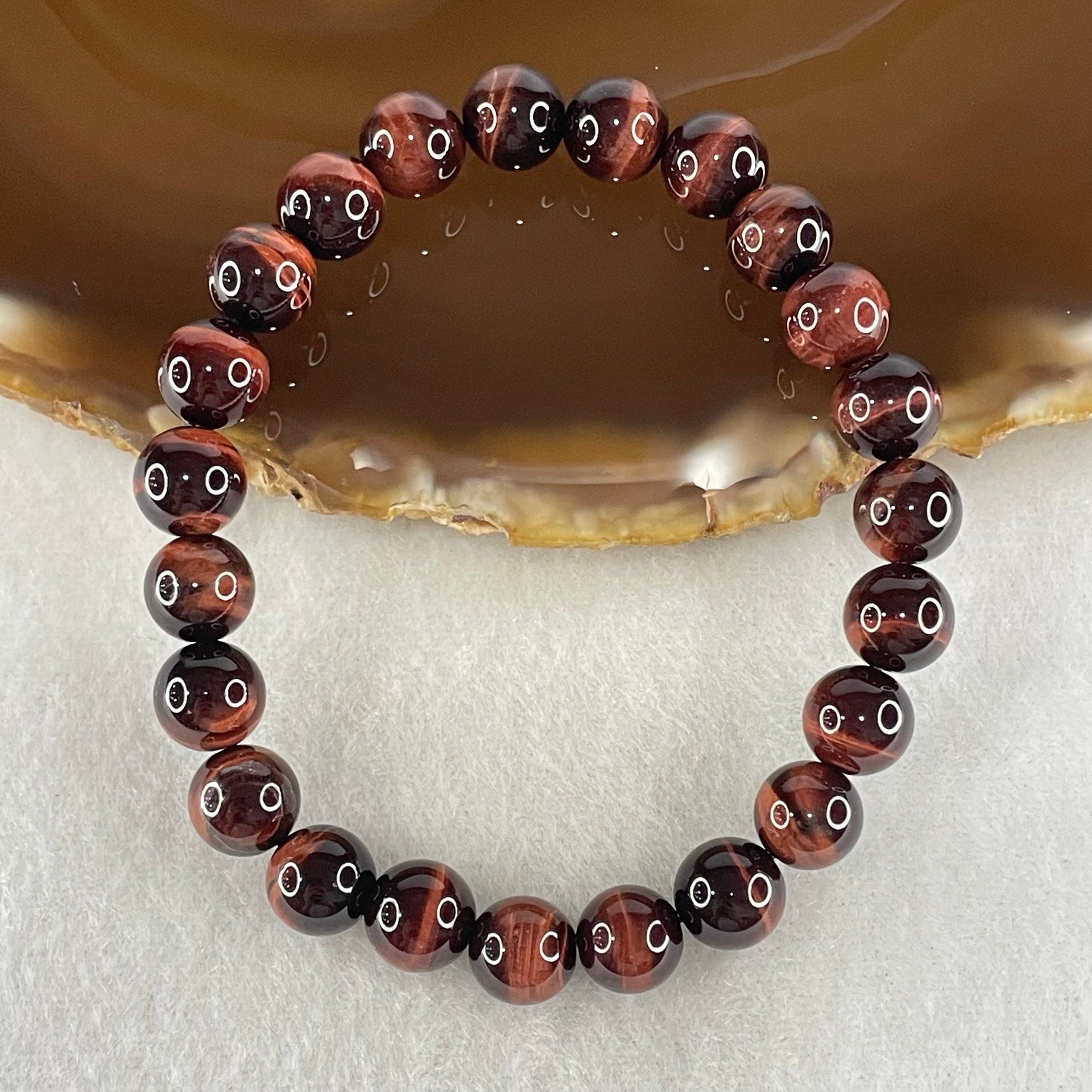 Natural Red Tiger's Eye Quartz Beads Bracelet 17.38g 15cm 8.3mm 23 Beads - Huangs Jadeite and Jewelry Pte Ltd