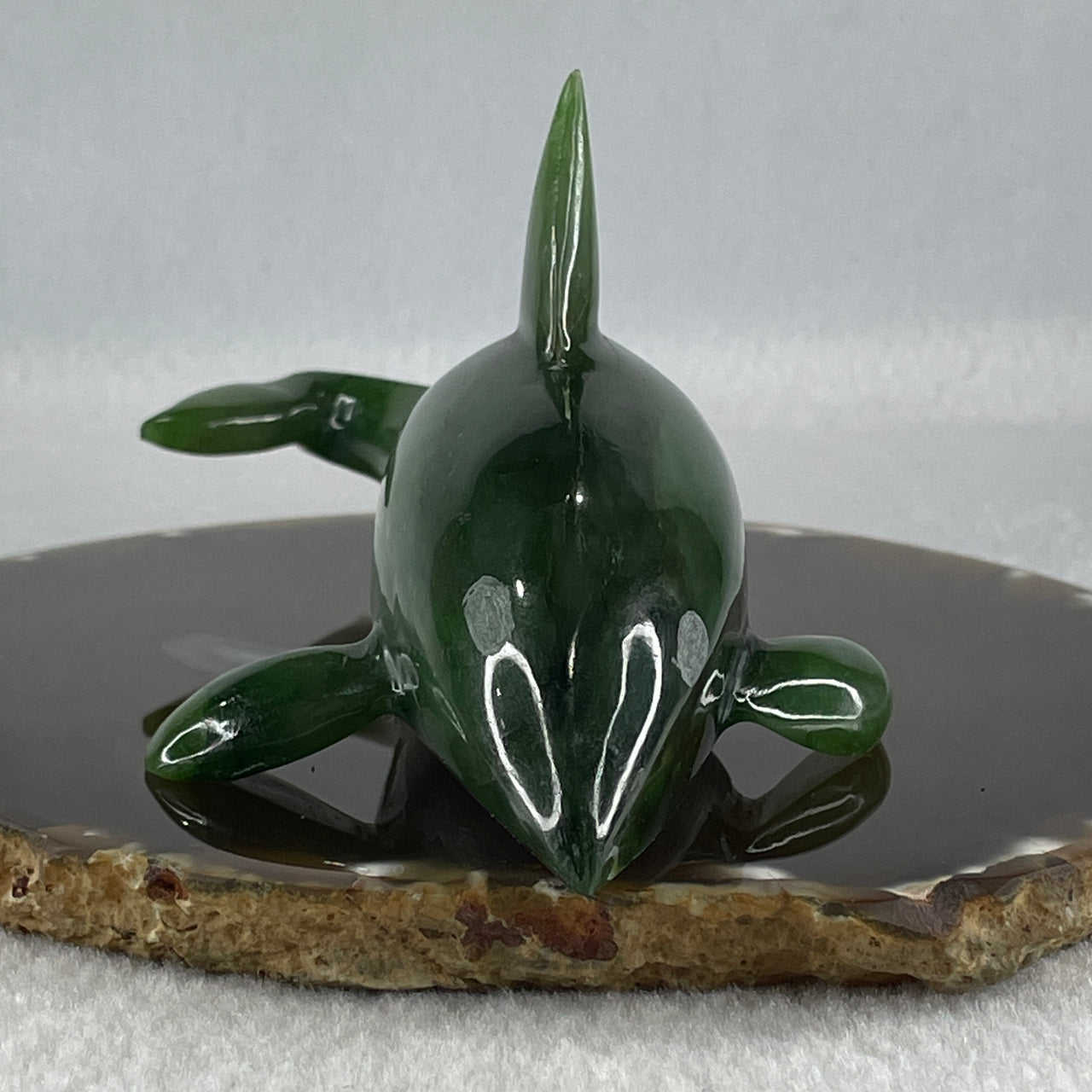 Natural Dark Green Serpentine Killer Whale Display 257.7g 154.5 by 71.6 by 62.5mm - Huangs Jadeite and Jewelry Pte Ltd