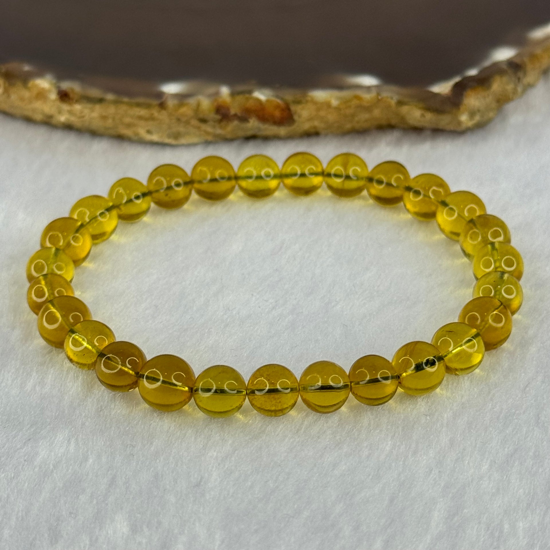 Natural Yellow Amber Beads Bracelet 6.18g 17cm 7.6mm 27 Beads - Huangs Jadeite and Jewelry Pte Ltd