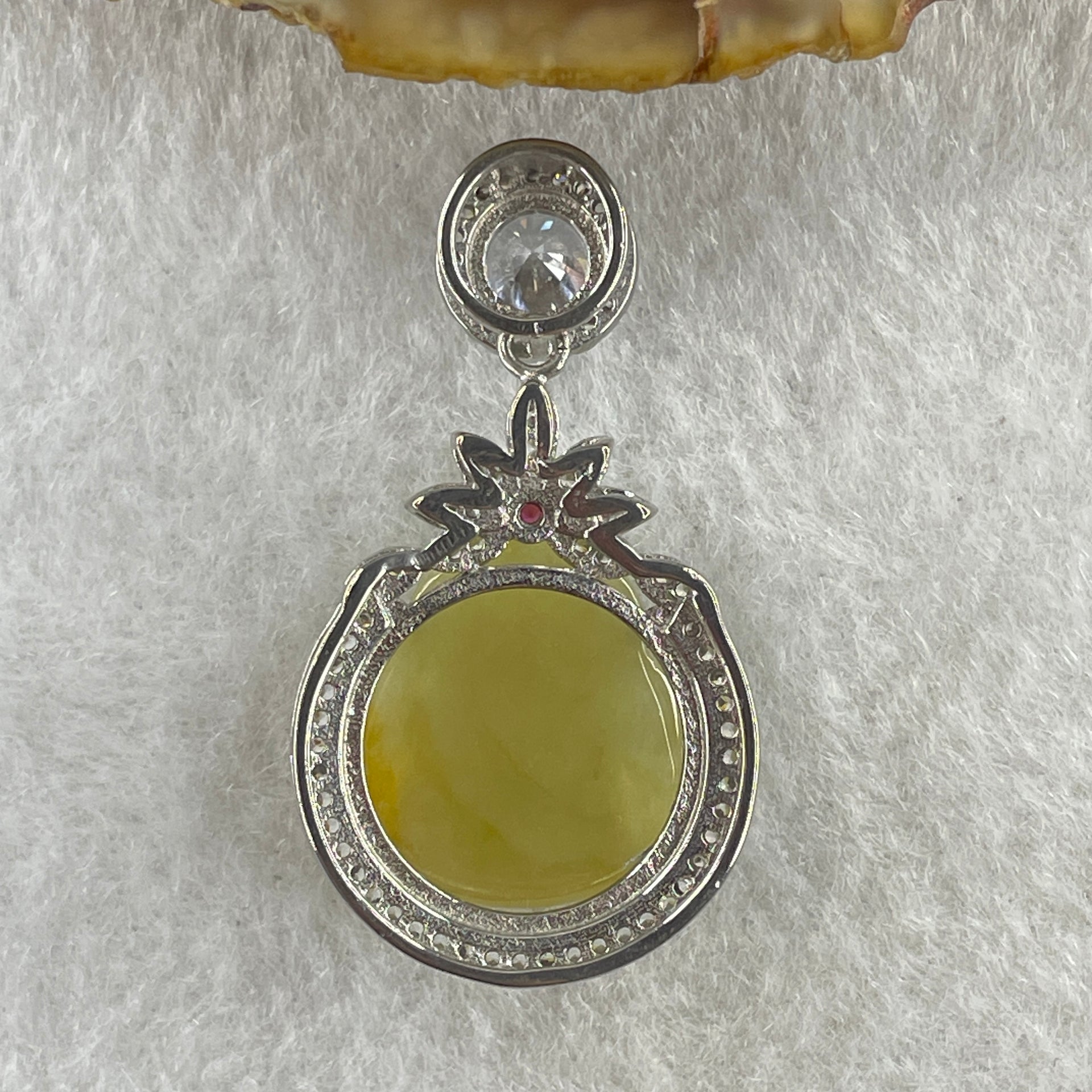 Type A Natural Semi Icy Yellow Jadeite Milo Buddha S925  Silver with Cubic Zirconia Pendant 5.28g 17.1 by 16.5 by 5.0mm - Huangs Jadeite and Jewelry Pte Ltd