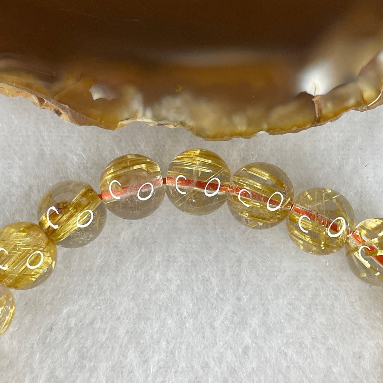 Certified Very Good Grade Natural Golden Rutilated Quartz Beads Bracelet | 8.7mm Golden Hair Crystal Wealth (20.80g | 16cm Wrist Sizing | 23 Beads)