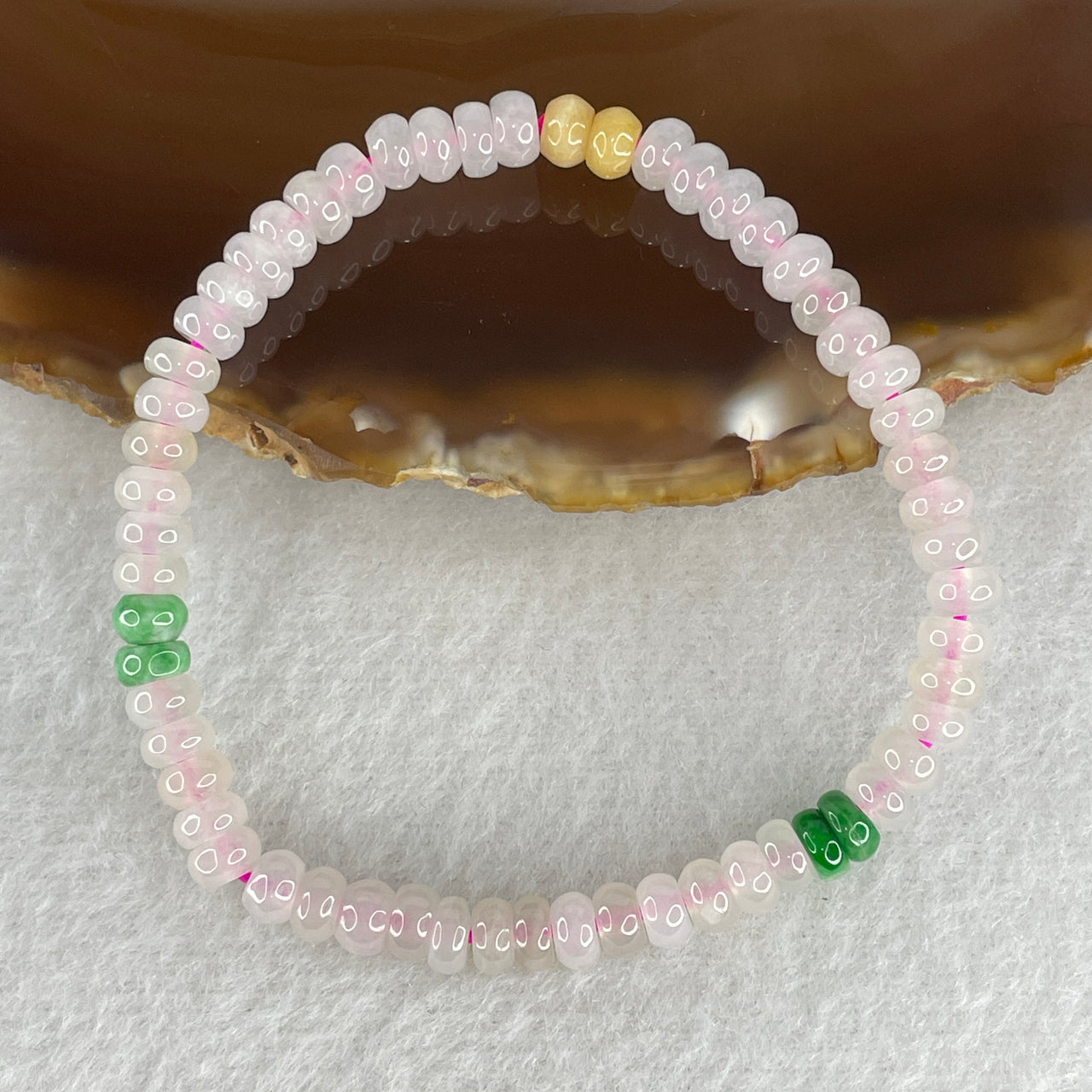 Certified Type A Multi-Color Jadeite Bracelet | Semi-Icy Pink, Spicy Green & Yellow Donut Abacus Beads (8.73g, 15cm, 5.0mm)